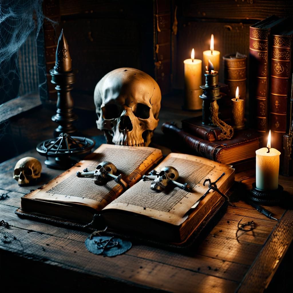 Cursed Spellbook with Skull in Dark Academia Style