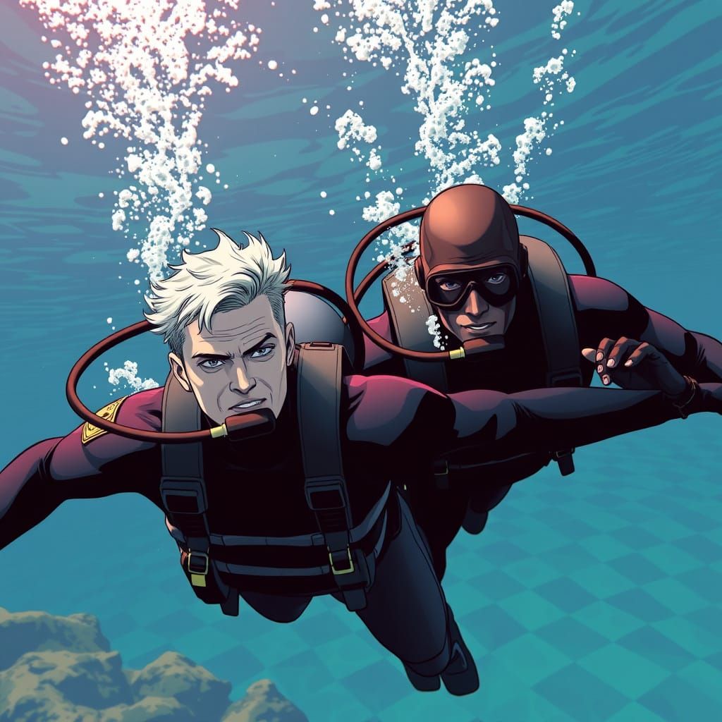 Navy SEALs Underwater Dive: Comic Book Style