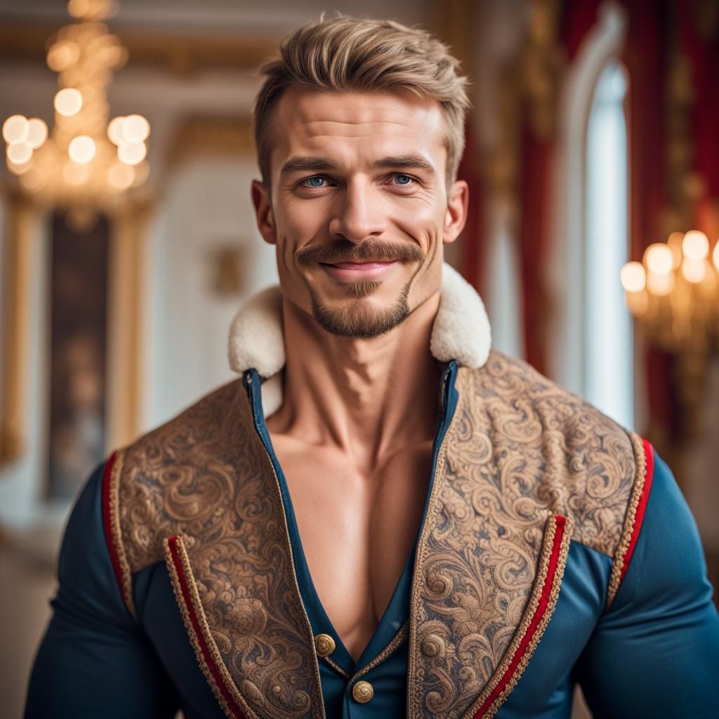 Handsome Cossack with Winter Palace Backdrop