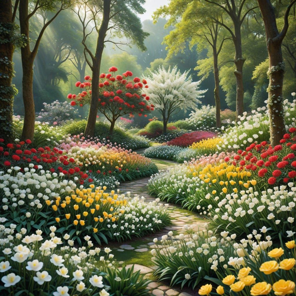 Whimsical Cherry Blossom Garden in Watercolor Style