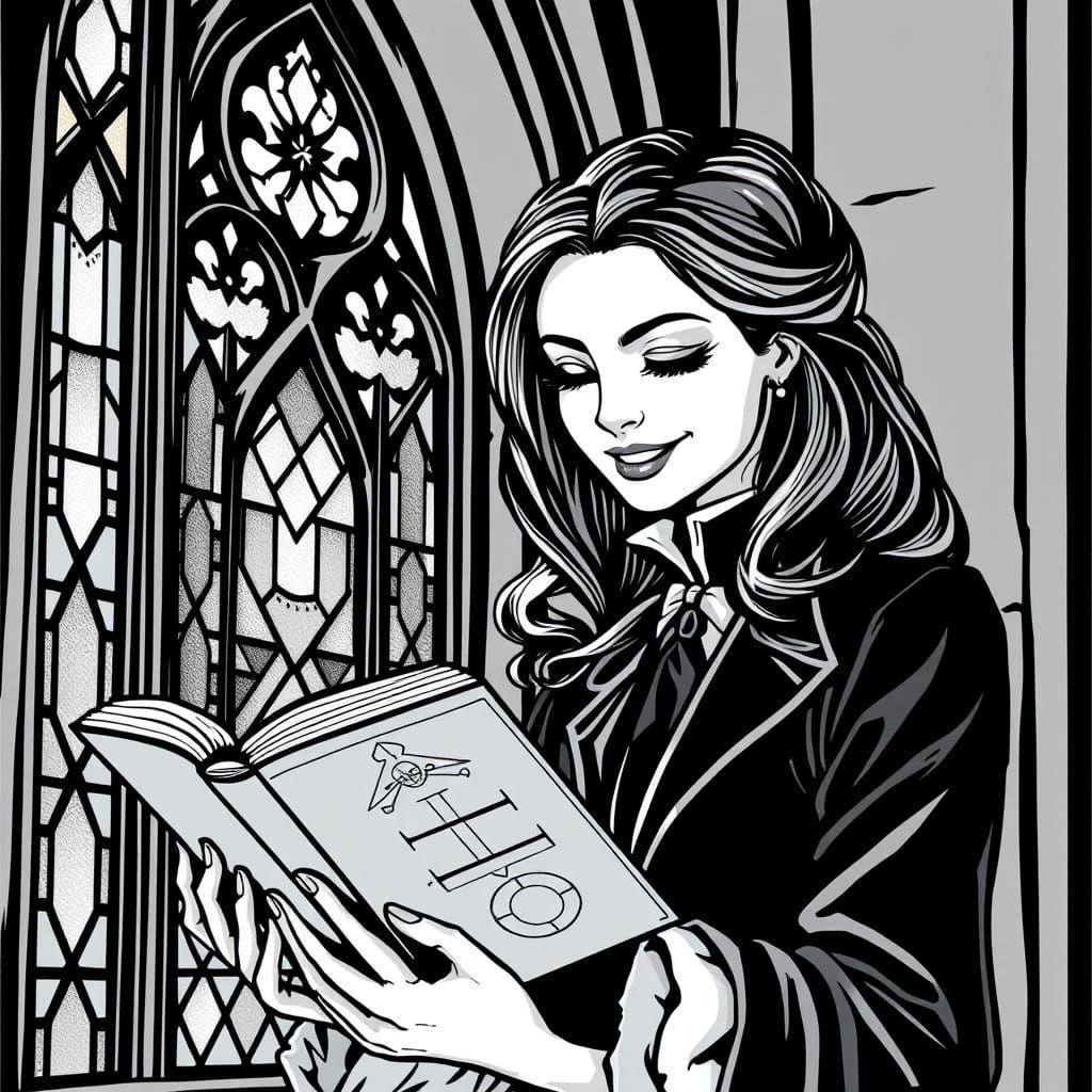 Gothic Reader Finds Solace in Stained Glass Beauty