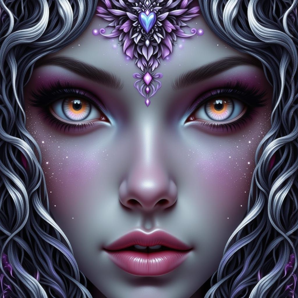 Ethereal Woman Portrait with Mandala and Tiger Stripes