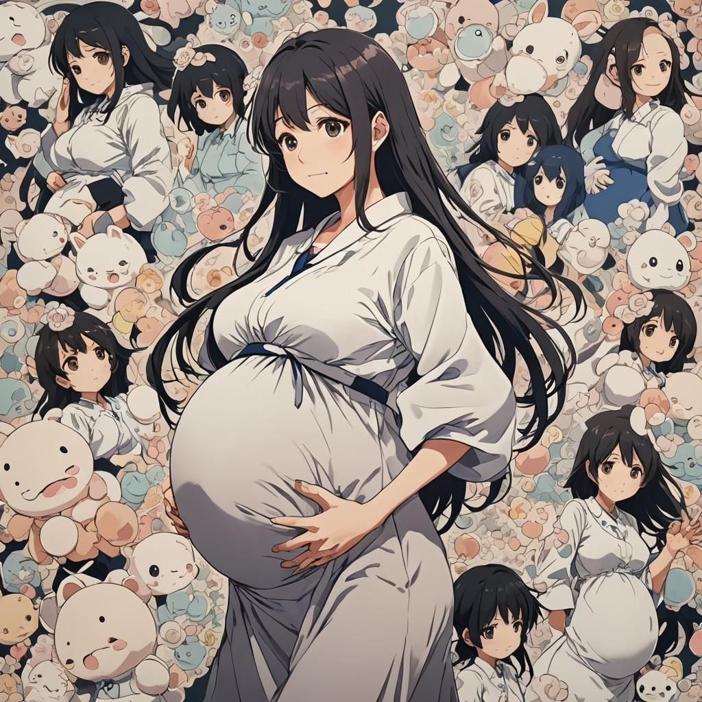 Pregnant Anime Woman in Manga Style