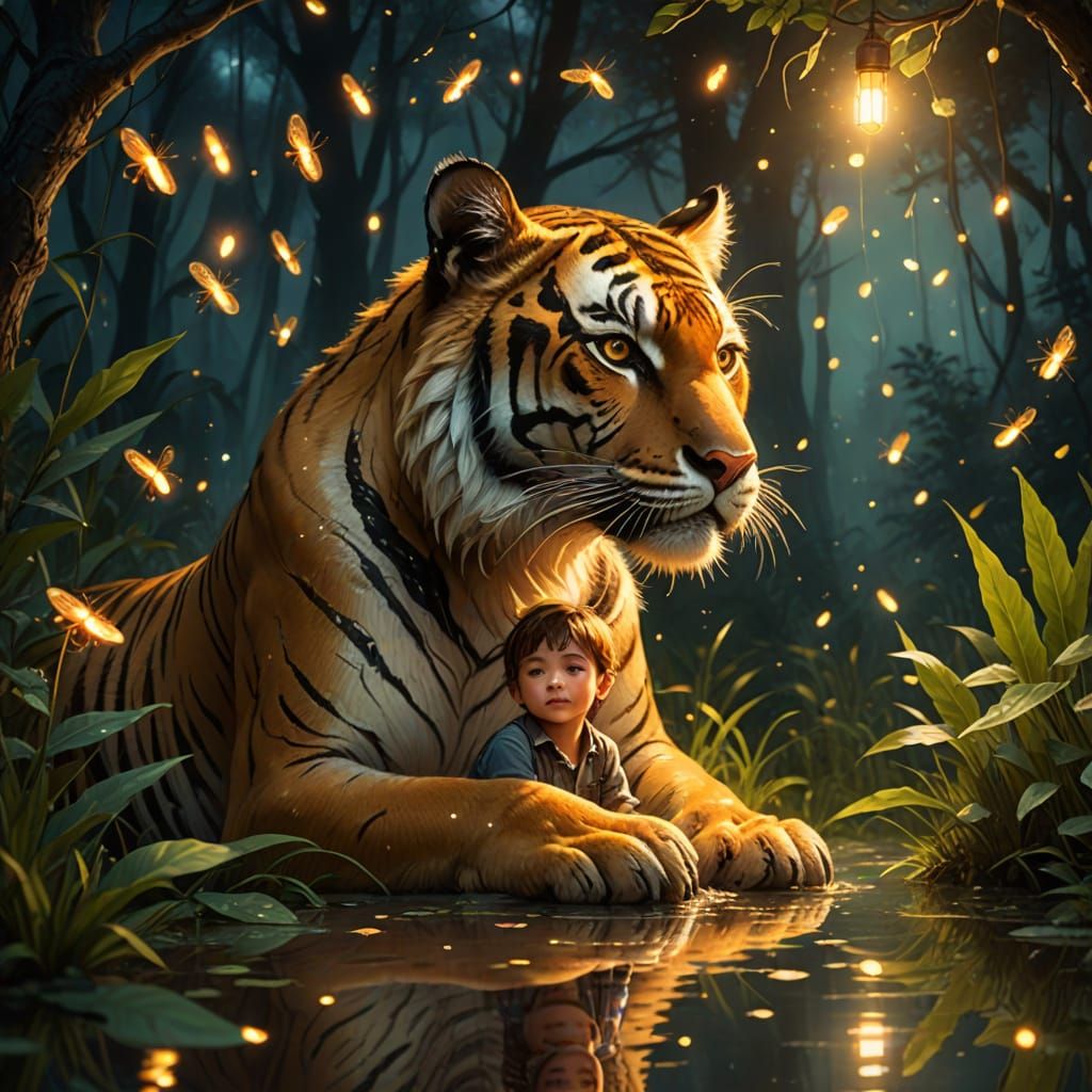 Ethereal Nighttime Scene in Dreamlike Digital Painting Style