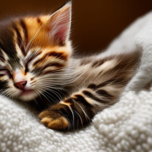 Cute Kitten Asleep on Wool Sweater, Photorealistic