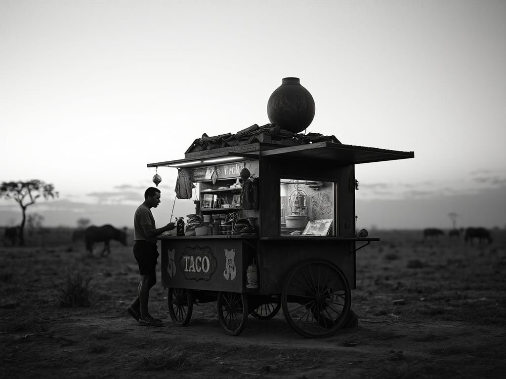 Surreal Taco Cart in Serengeti Evening