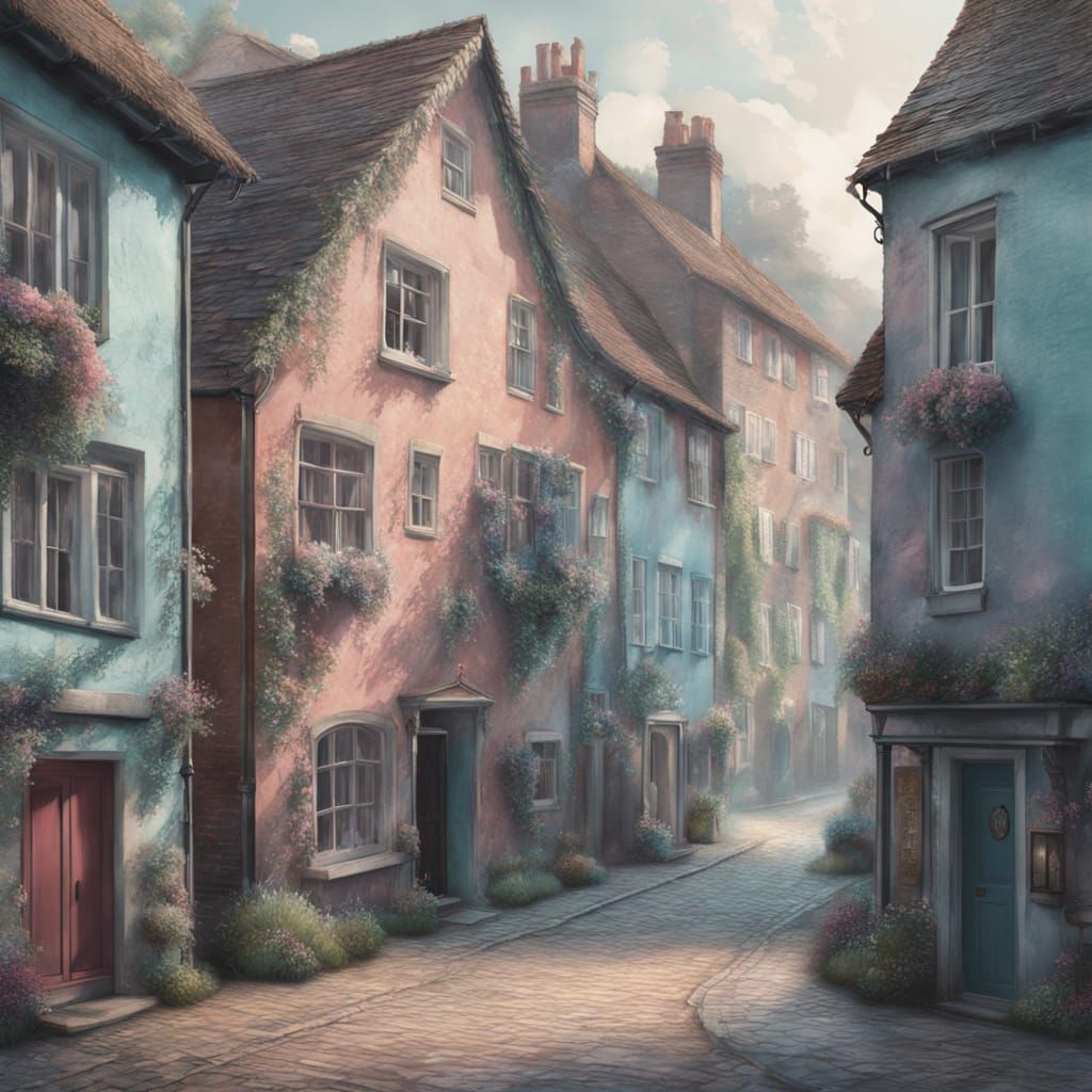 Ethereal Woman in Old English Village High Street Collage