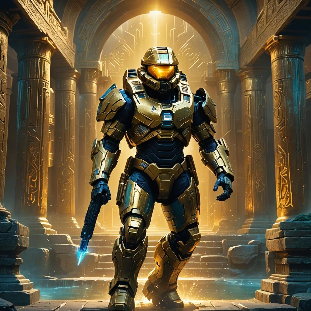Golden Master Chief in Ancient Temple