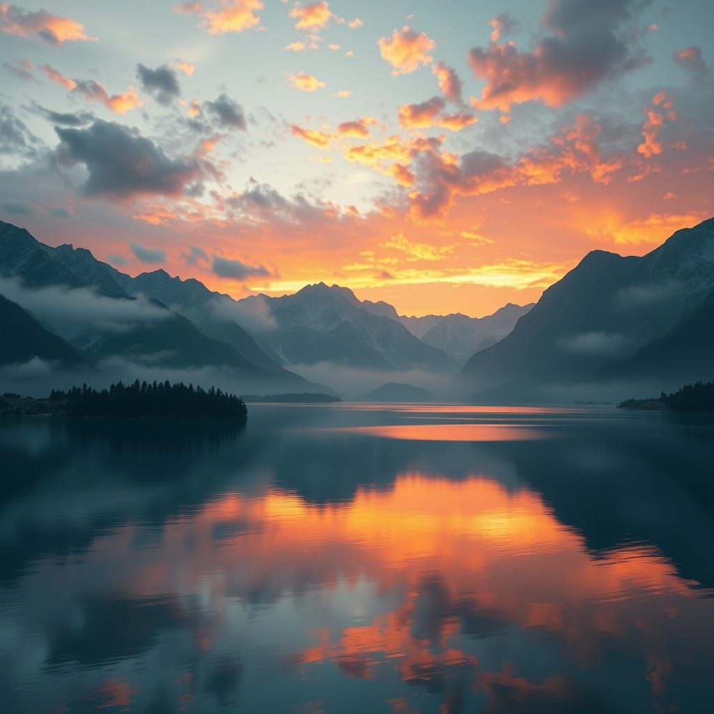 Sunrise Lake Panorama in Vibrant Hues