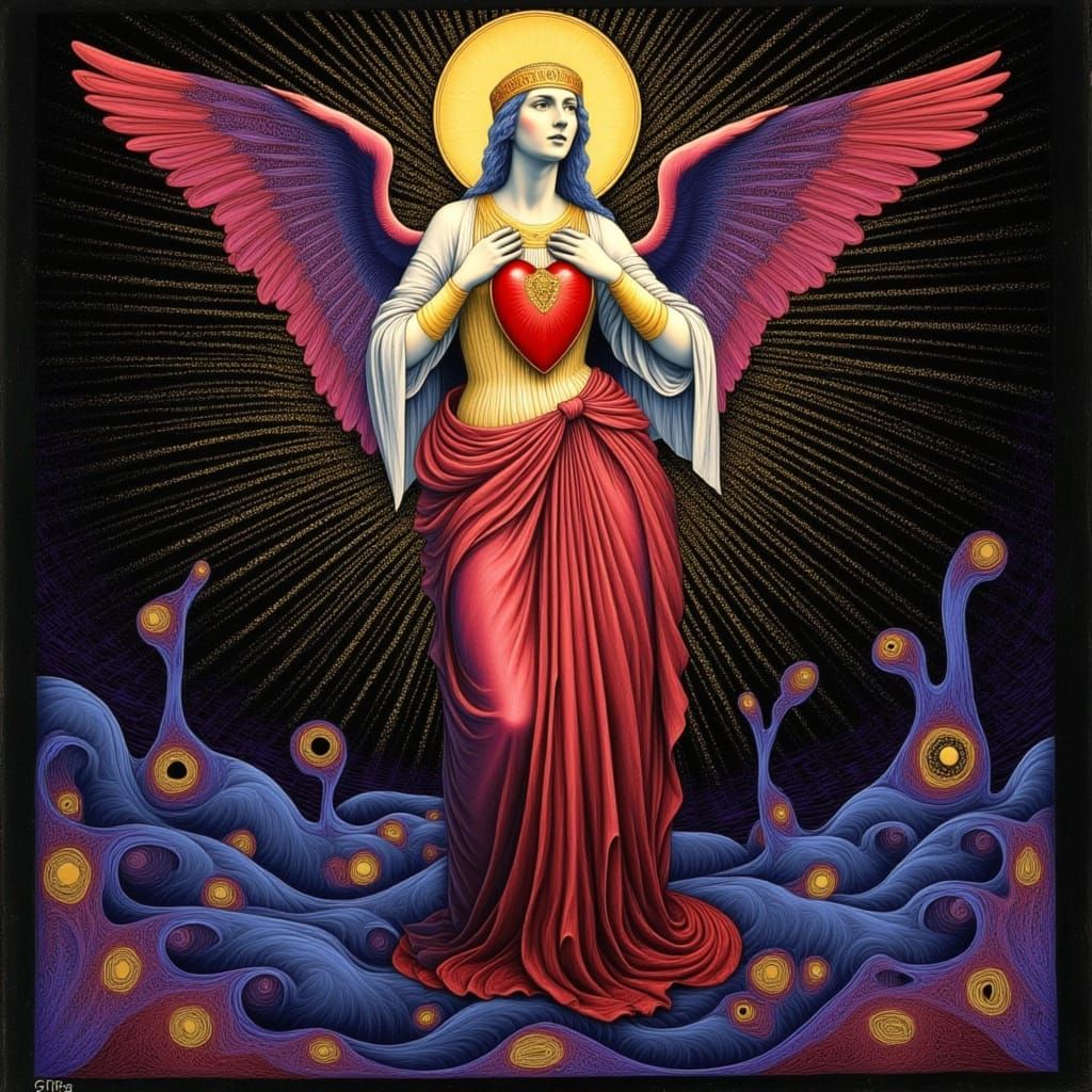 Sacred Heart of Mary Evil Eye Protection in Psychedelic Styl...