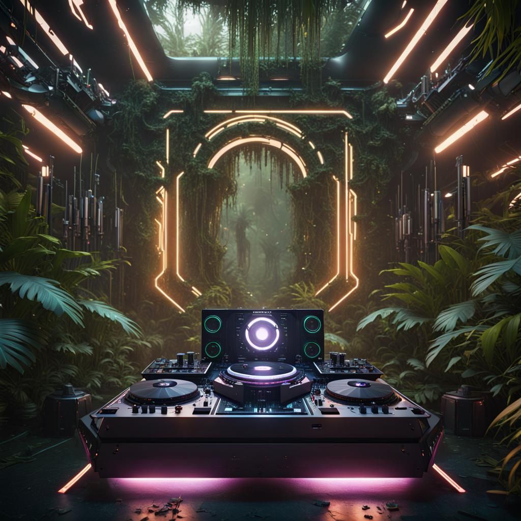 Futuristic Jungle Music Club DJ Stage in Sci-Fi Style