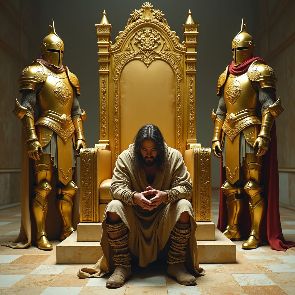 Man in Chains Before Golden Throne