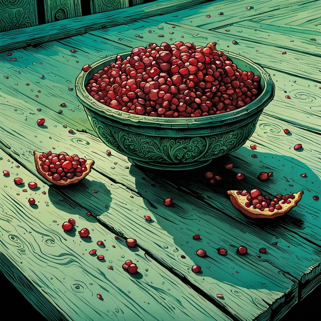 Pomegranate Seeds in Comic Book Art Style