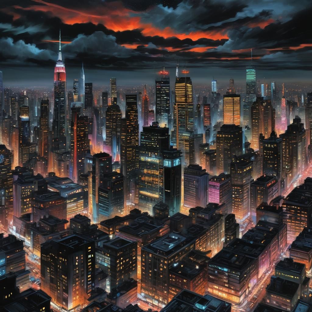 Neon Nightscape Painting in Fine Art Style