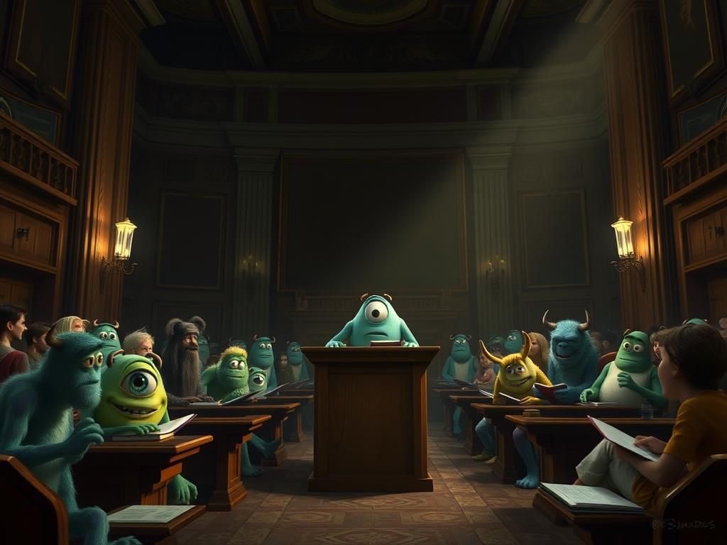 Professor Mike Wazowski. conducting a lesson at university