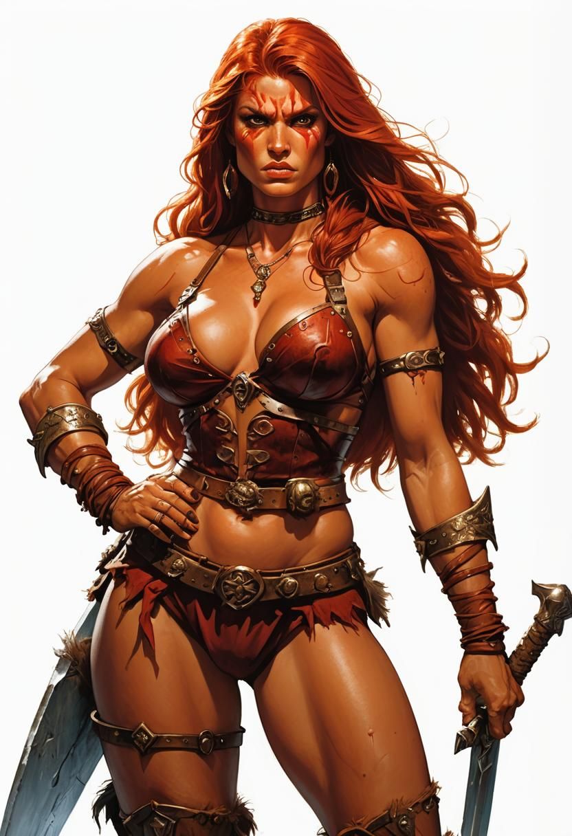 Red-Haired Barbarian Warrior in Heroic Fantasy Style