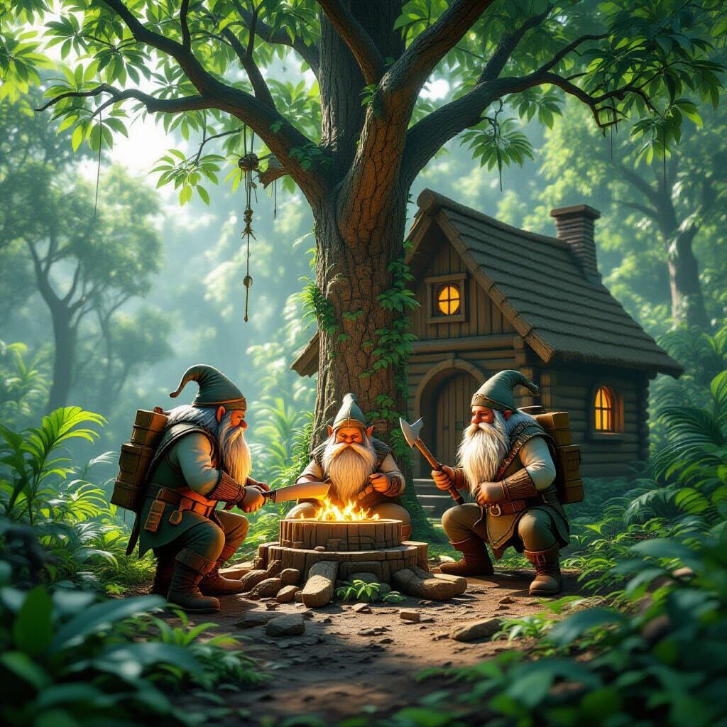 Dwarves Build Cabin in Rainforest: 3D Game Cinematic