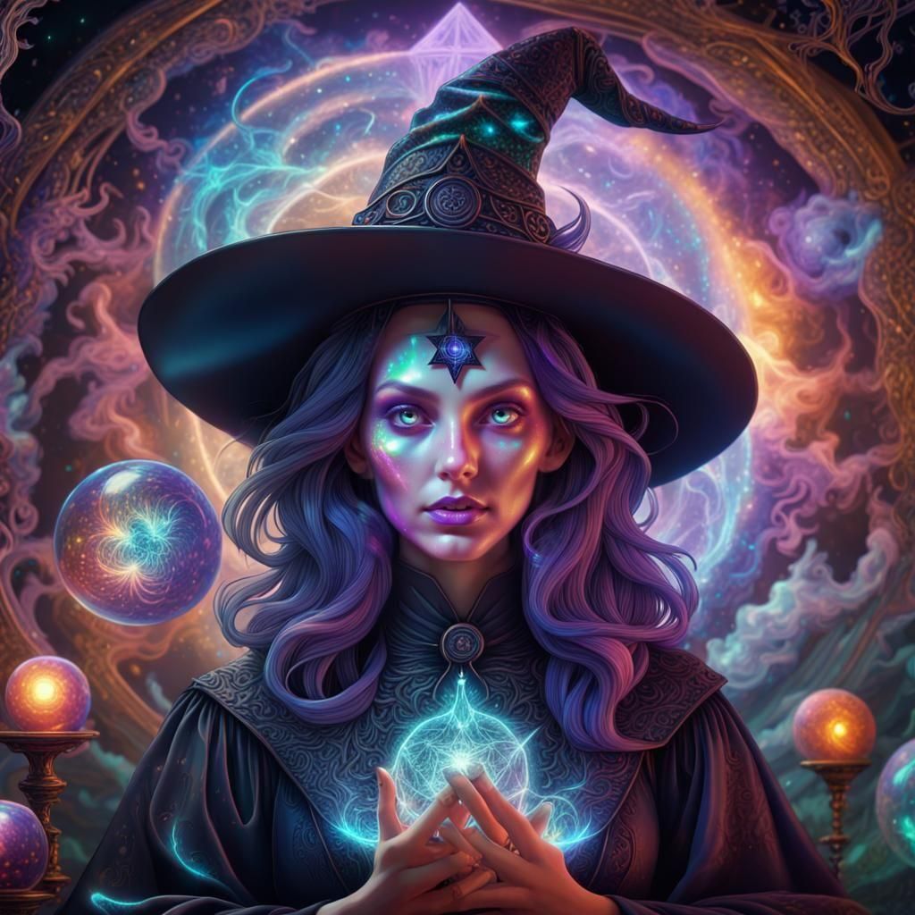 Cosmic Witches in Holographic Astral Illustration