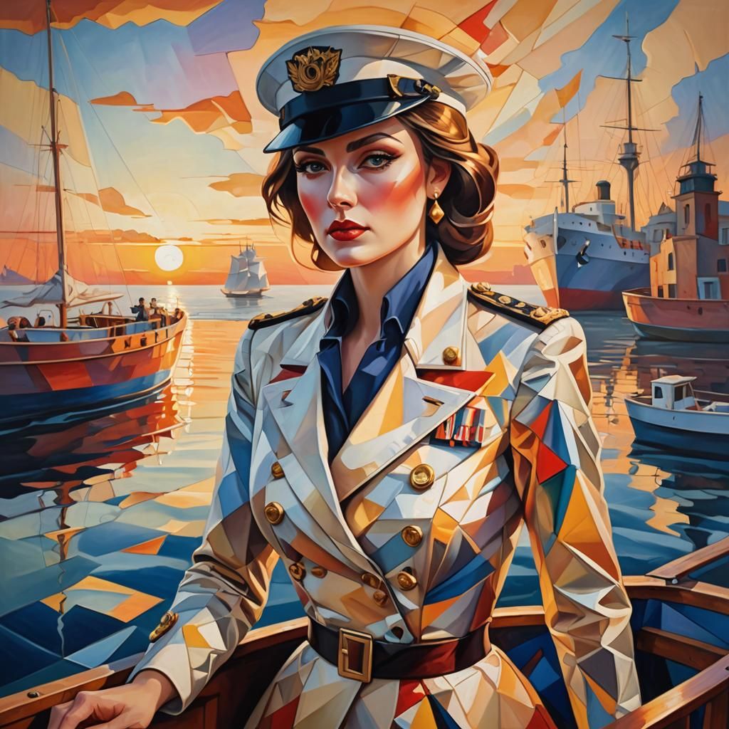 Cubist Captain in Sunset Light, Geometric Abstraction