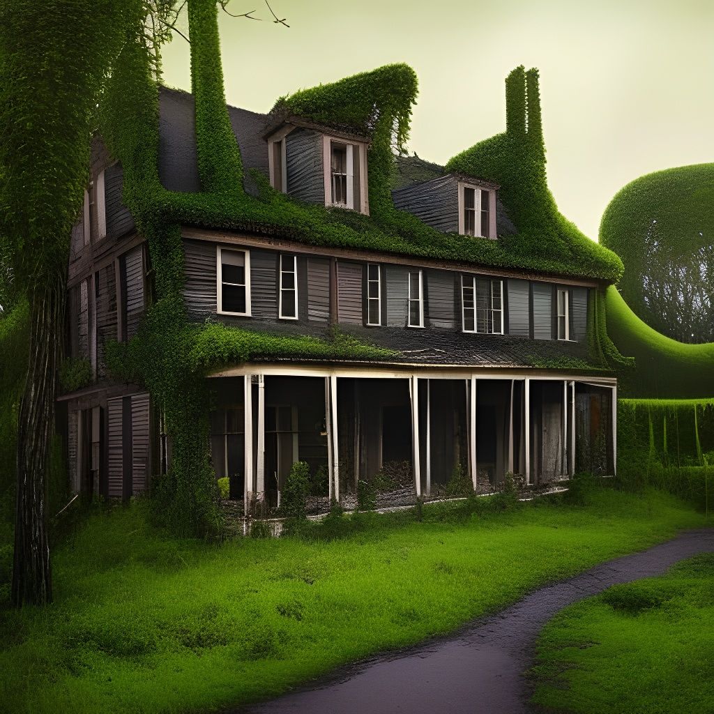 Abandoned House Covered in Vines, Detailed Concept Art