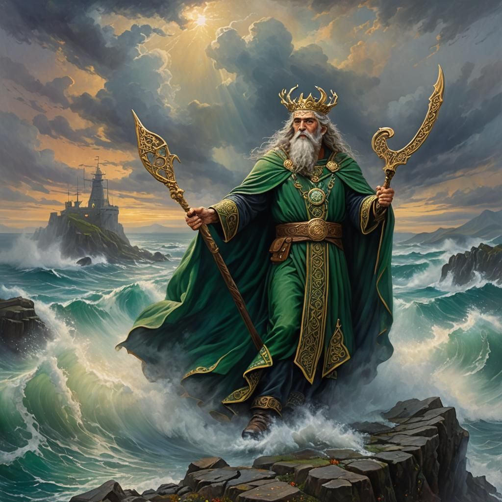 Manannan Mac Lir: Ethereal Celtic Sea God Oil Painting