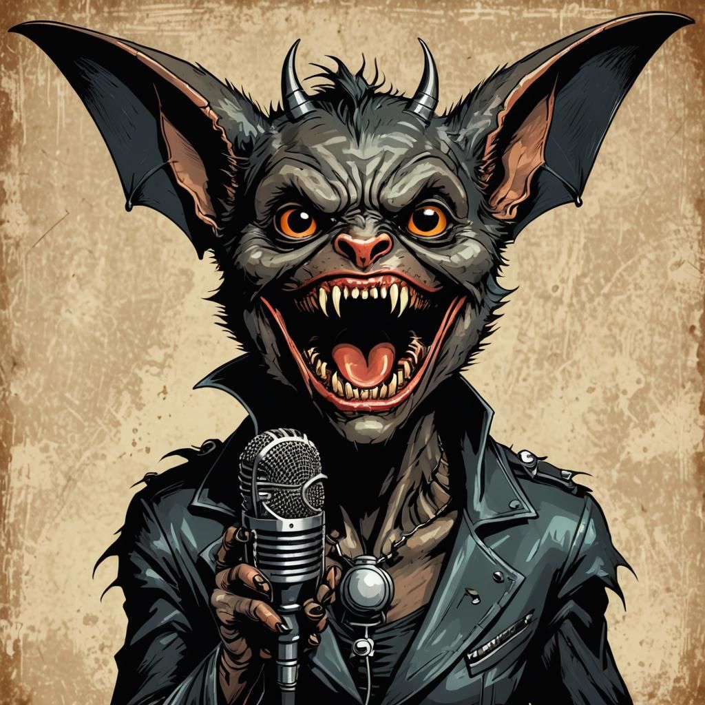 Monstrous Bat Singing in Punk Rock Style