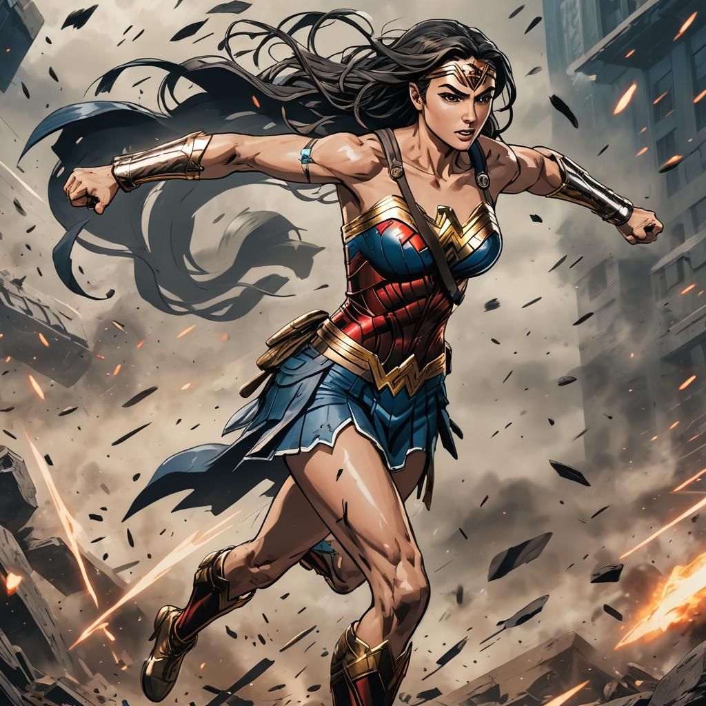 Anime Wonder Woman on the Battlefield