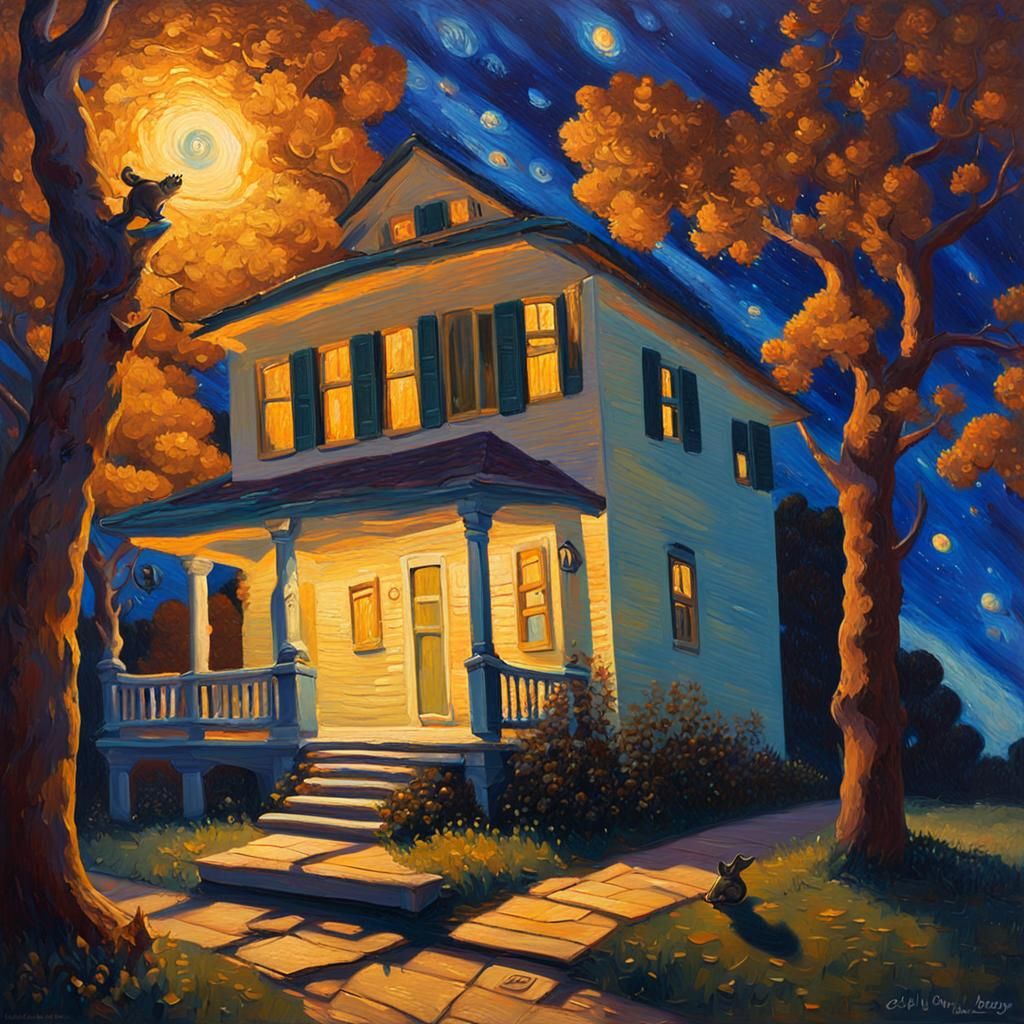 Neo-Impressionistic Porch Light Illuminates Shivering Trees