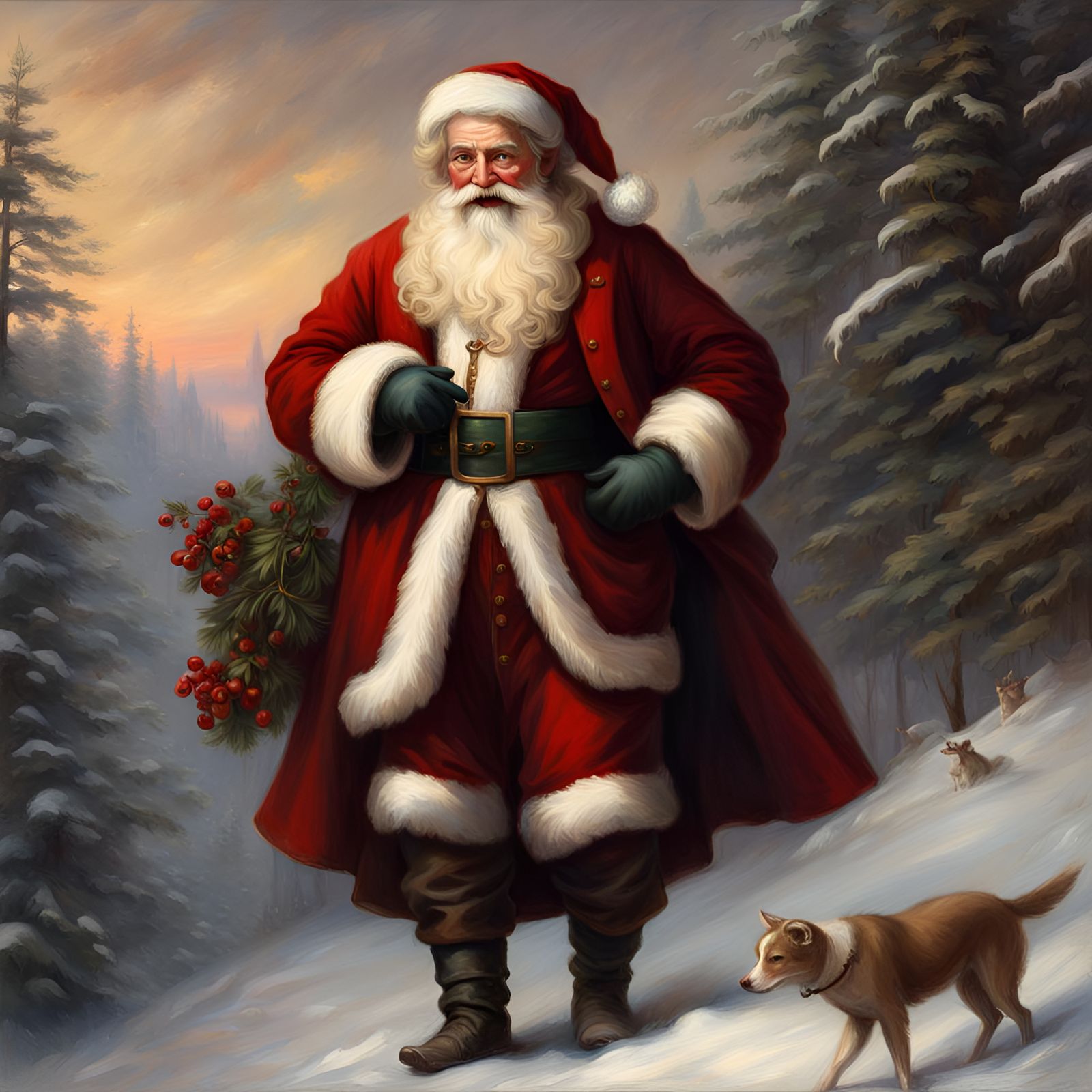 Jolly Victorian Santa in Detailed Oil Painting