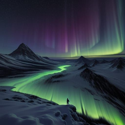 Celestial Aurora Borealis in a Fantastical Landscape
