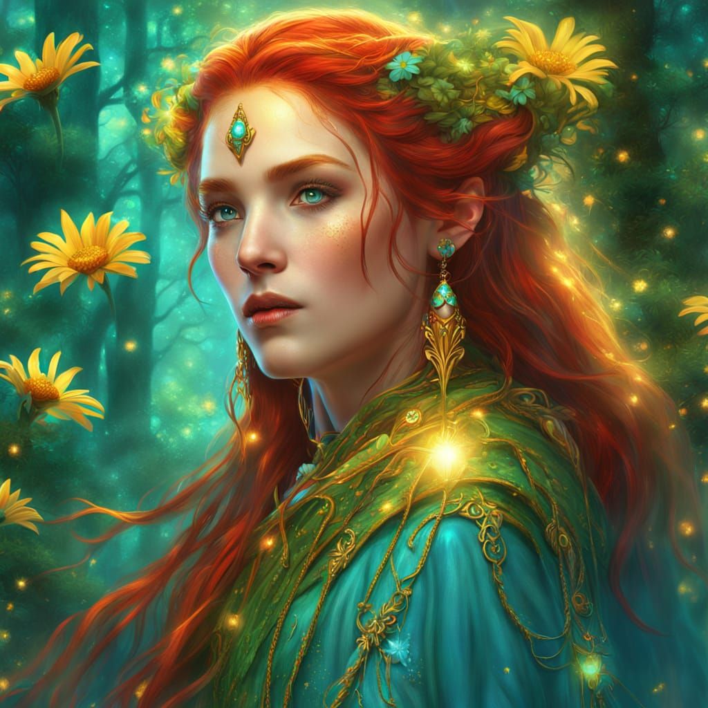 Enchanted Wood Elf Warlock in a Whimsical Fantasy Grove