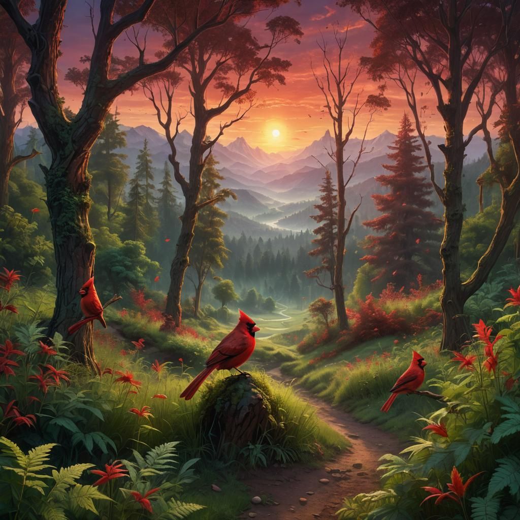 Twilight Disc Golf with Cardinals: Hyper-Realistic Matte Pai...