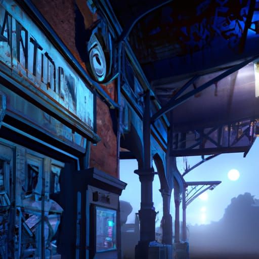 Deserted Railway Station at Night: Dark Fantasy Art