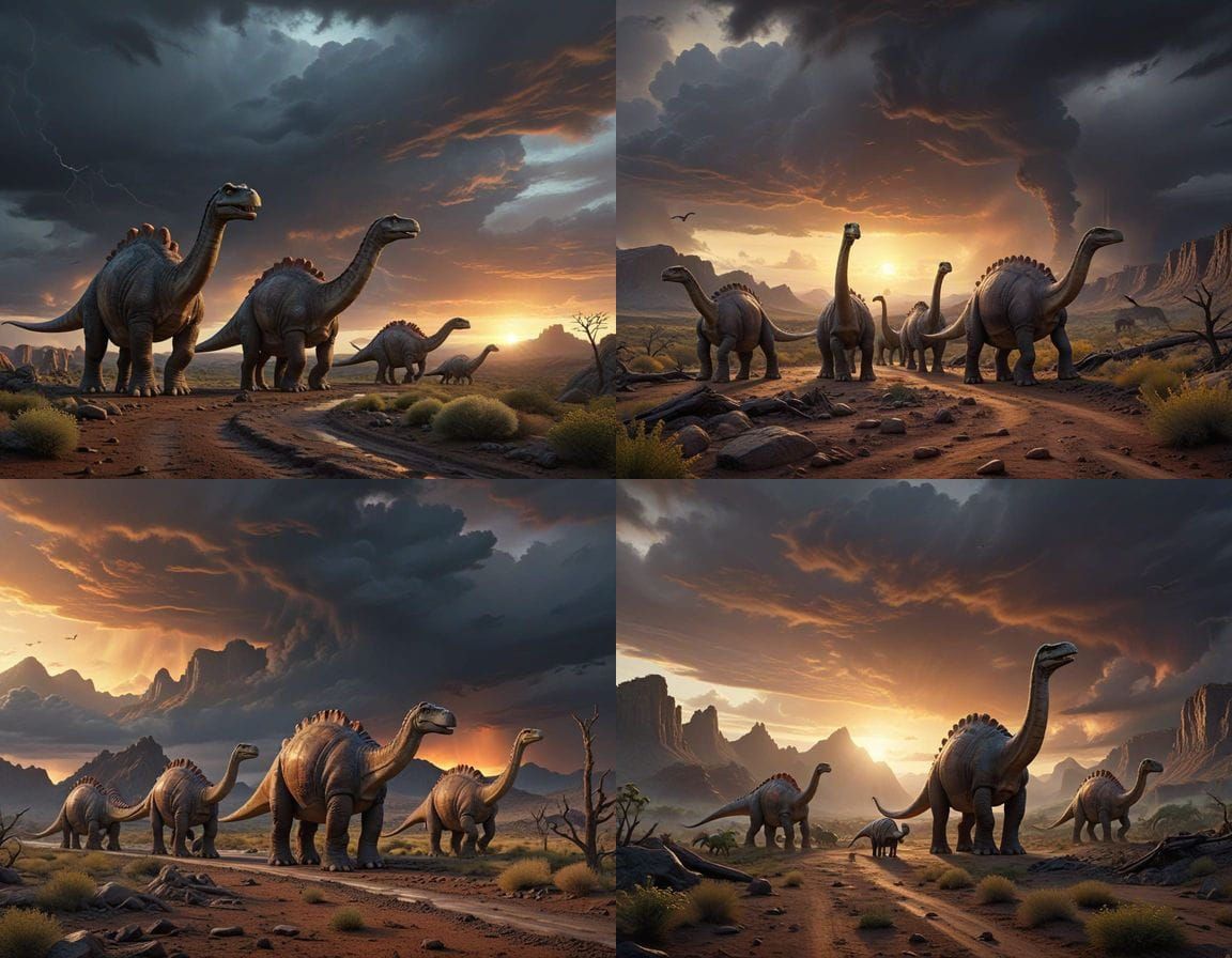 Brontosaurus Family Migration Across Rugged Wastelands