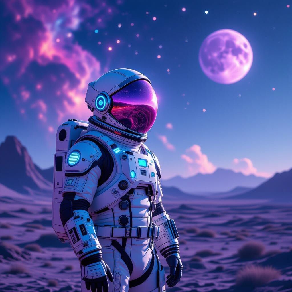 Astronaut on Alien Planet With Two Moons