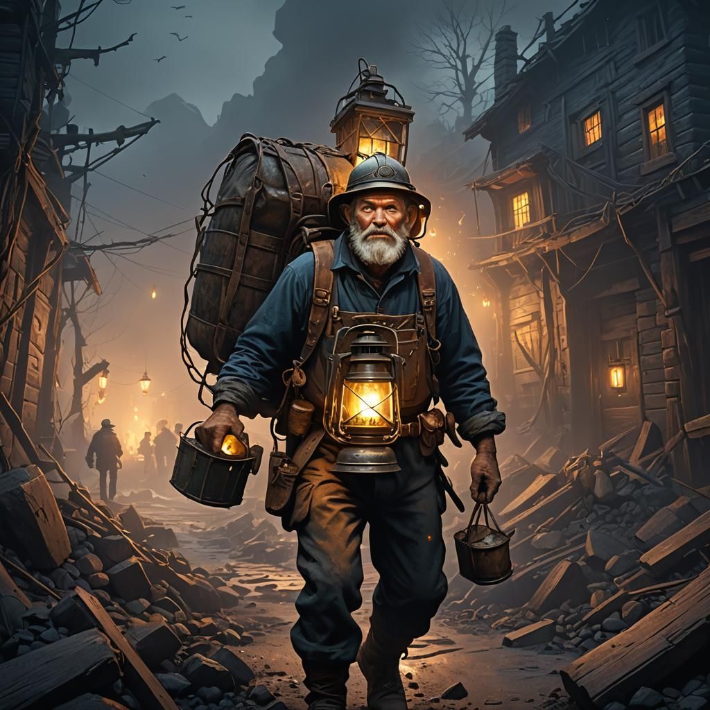Old Coal Miner with Lantern: Fantasy Concept Art