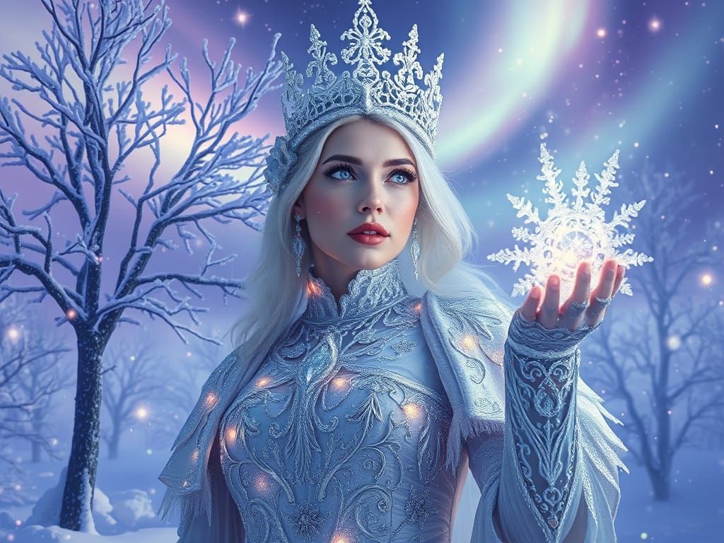 Ethereal Queen of Snow Enchants Frozen Realm in Stunning Dig...