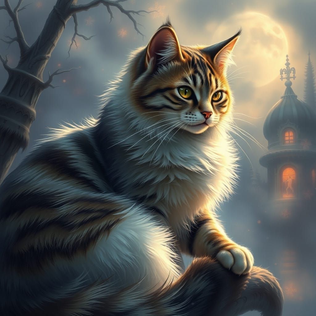 Whimsical Cat in Enchanted Mist