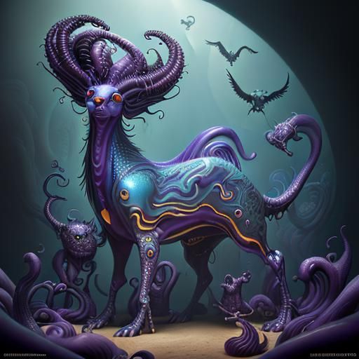 Dreamlike Animals in Surrealist Oil Painting Style