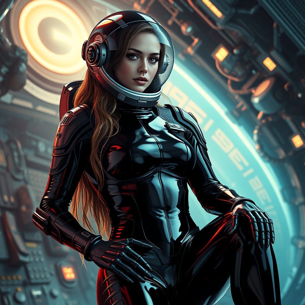 Hyperrealistic Woman in Sci-Fi Latex Spacesuit