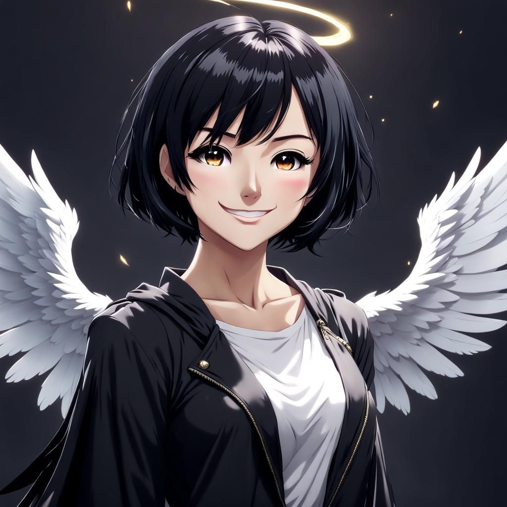 Anime Girl with Angel Wings Split Screen