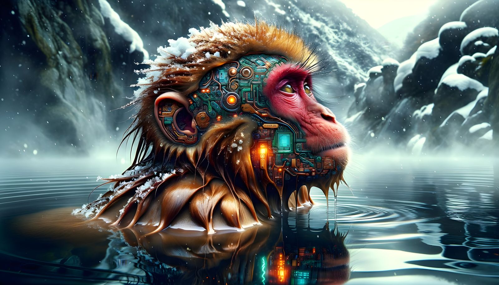 Surreal Japanese Macaque in Cybernetic Bliss