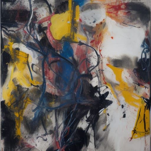 Abstract Expressionist Painting with Energetic Brushstrokes