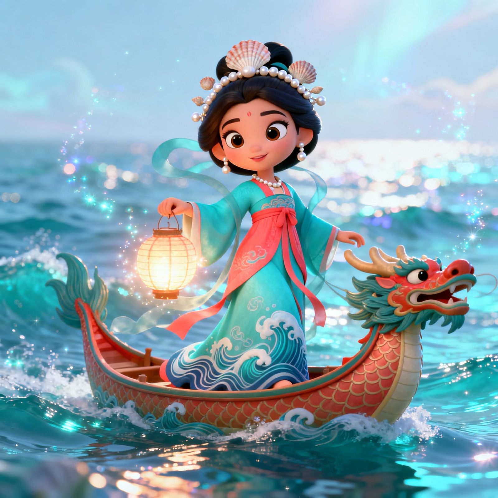 Chinese Sea Goddess Mazu in Disney 3D Cartoon Style