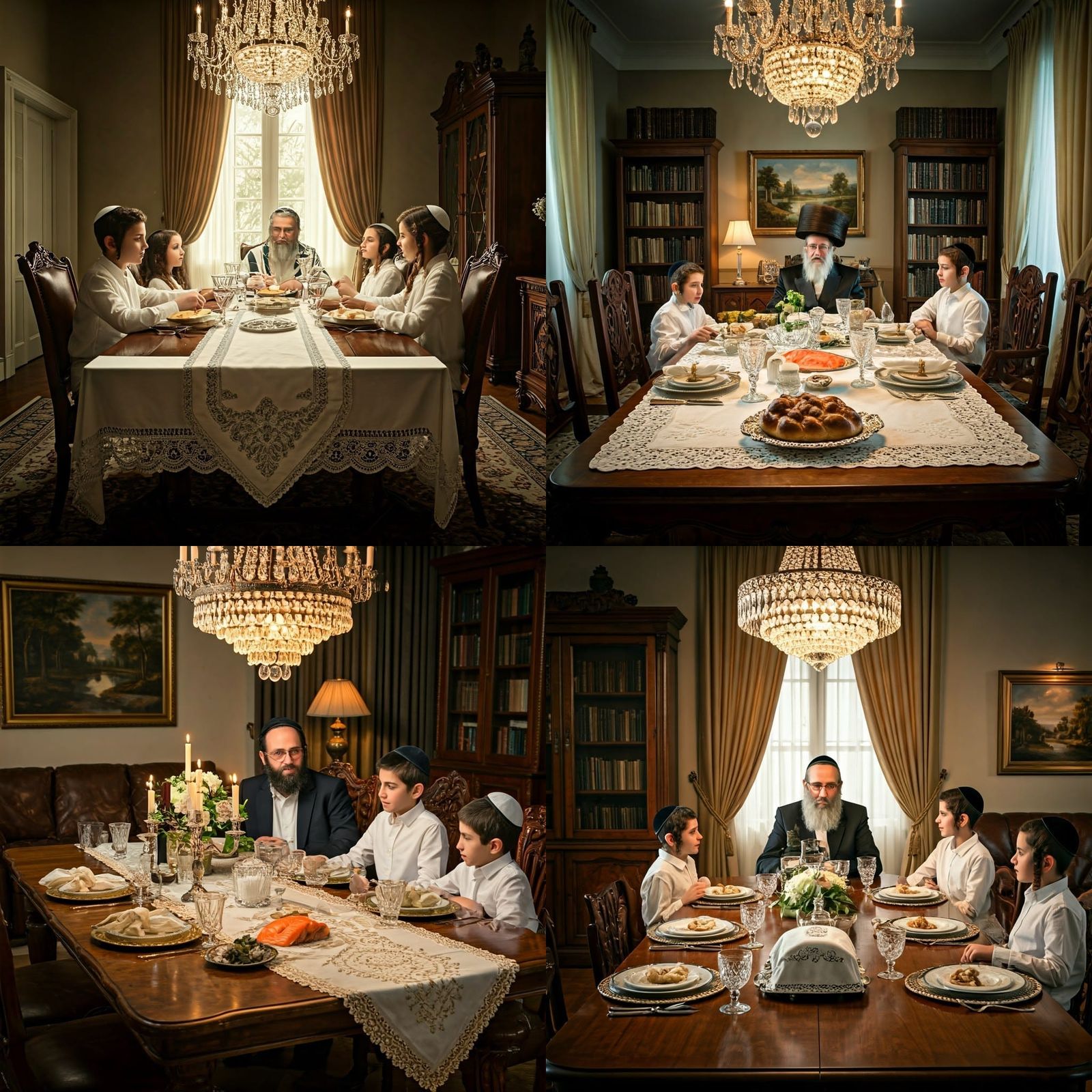 Shabbat Table with Ultra-Orthodox Jewish Family
