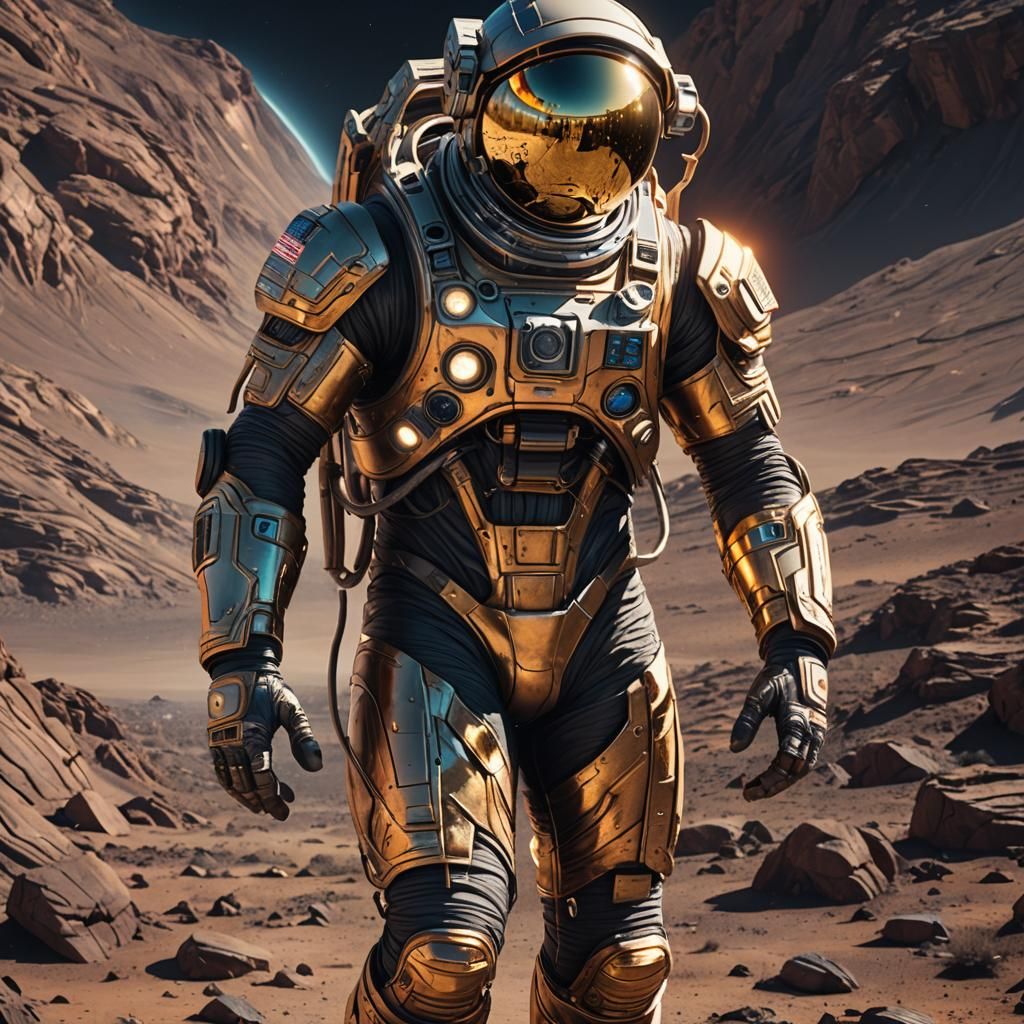 Heroic Astronaut on Alien Planet in Sci-Fi Style