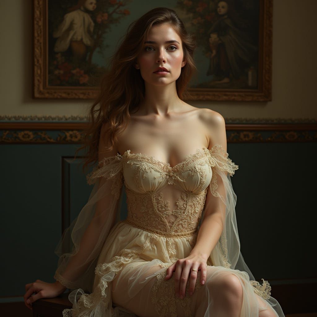 Clothed Art Model Inspired by Mucha and Klimt