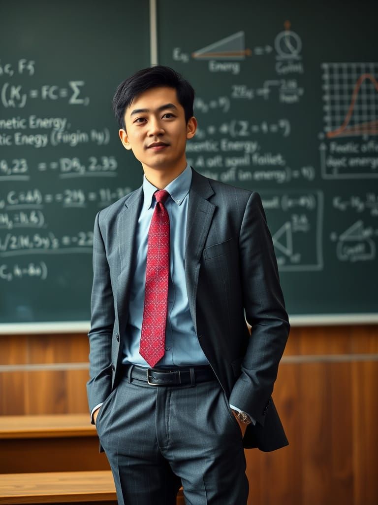 Confident Asian Lecturer Explains Kinetic Energy in Modern U...