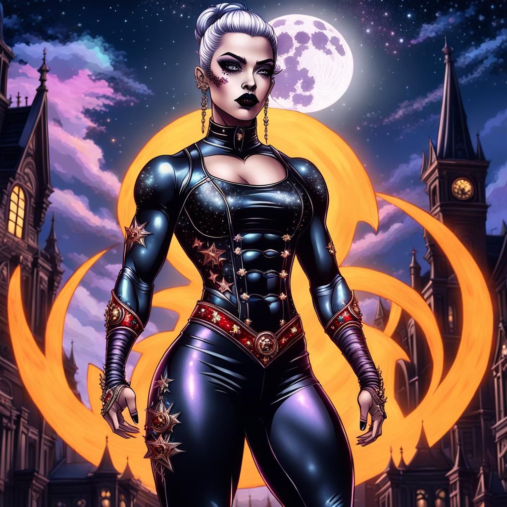 Anime Goth Bodybuilder in Victorian Gothic Style