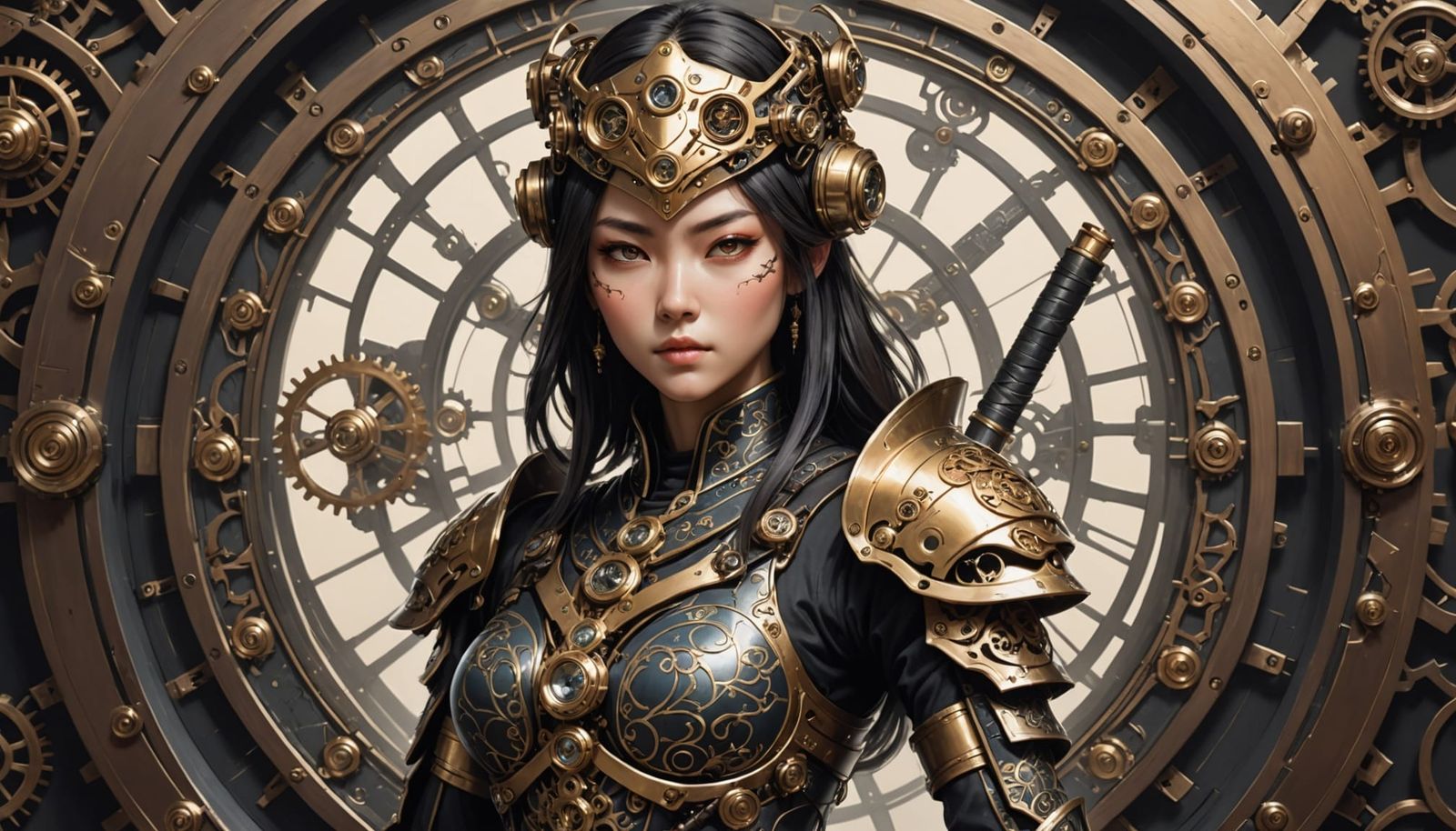 Stunning Female Ninja Automaton in Steampunk Style